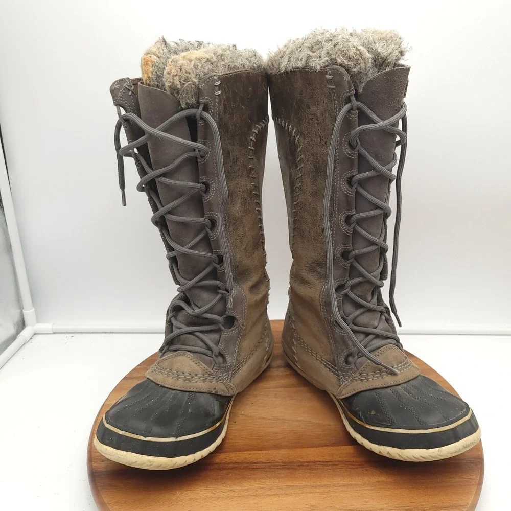 Sorel Snow‎ Boots Womens 7 Cate the Great Waterproof Tall Fur Leather Rain Tall